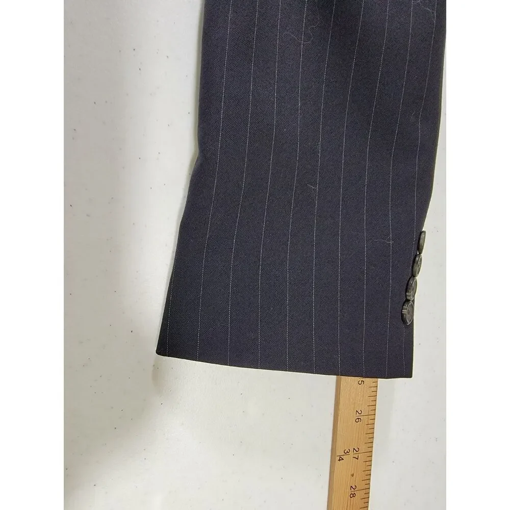 Lauren Ralph Lauren Men's Navy Wool Pinstripe Two Button Blazer Suit Jacket- 41R